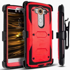 LG V10 Case, [SUPER GUARD] Dual Layer Protection With [Built-in Screen Protector] Holster Locking Belt Clip+Circle(TM) Stylus Touch Screen Pen (Red)